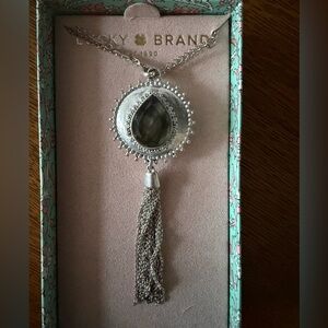Silver Tassel Reversible Pendant Necklace with Smoky Teardrop Stone